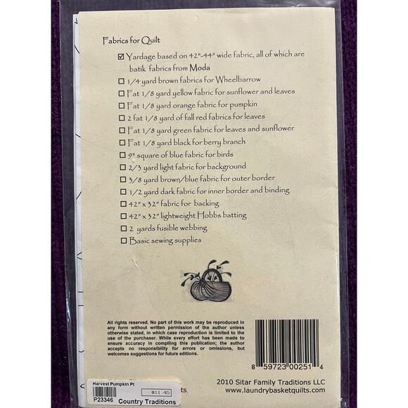 wall quilt pattern harvest pumpkin 38" x28" - Picture 3 of 6